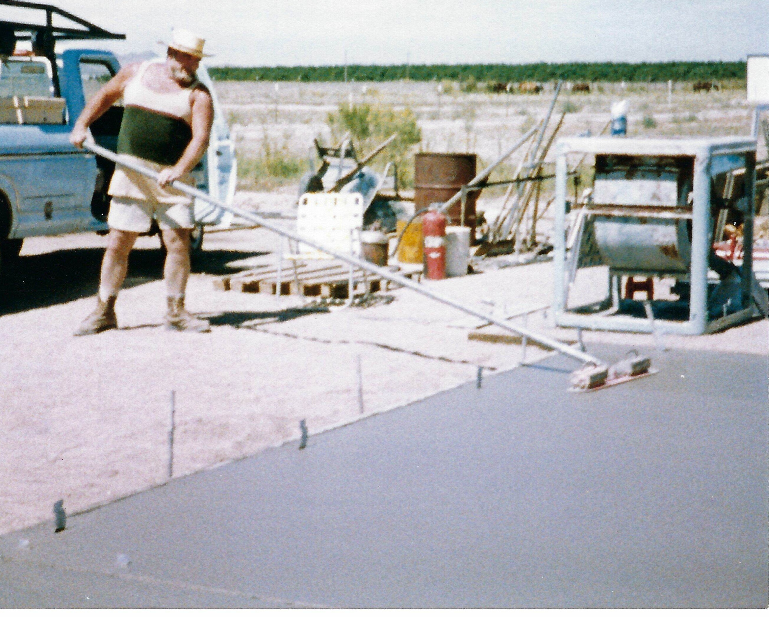 Grandpa working on the shed foundation